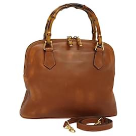 Gucci-GUCCI Bamboo Hand Bag Leather 2way Brown Gold 000 122 0290 Auth hk2340-Brown,Golden