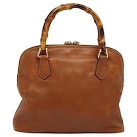 Gucci-GUCCI Bamboo Hand Bag Leather 2way Brown Gold 000 122 0290 Auth hk2340-Brown,Golden