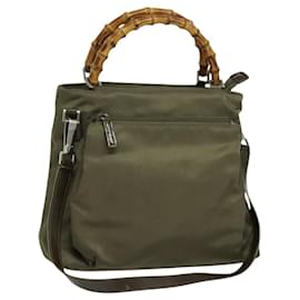 Gucci-GUCCI Bamboo Hand Bag Nylon 2way Khaki 002 3754 0508 Auth sw186-Khaki