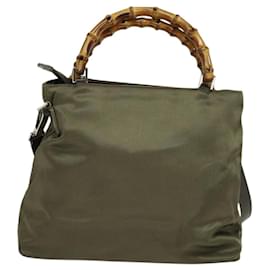 Gucci-GUCCI Bamboo Hand Bag Nylon 2way Khaki 002 3754 0508 Auth sw186-Khaki