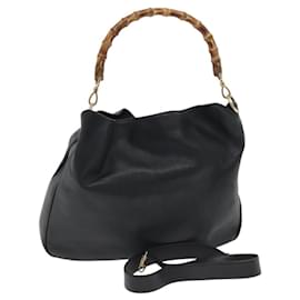 Gucci-GUCCI Bamboo Hand Bag Leather 2way Black Auth BA490-Black