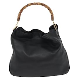Gucci-GUCCI Bamboo Hand Bag Leather 2way Black Auth BA490-Black