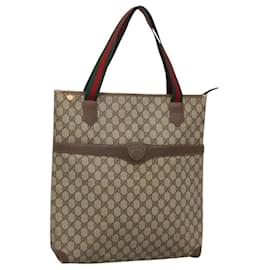 Gucci-GUCCI GG Supreme Web Sherry Line Tote Bag PVC Beige Green Red Auth BA943-Red,Beige,Green