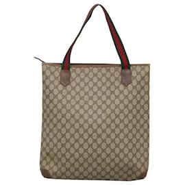 Gucci-GUCCI GG Supreme Web Sherry Line Tote Bag PVC Beige Green Red Auth BA943-Red,Beige,Green