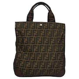 Fendi-Sac à main en toile Zucca FENDI noir marron Auth sw257-Marron,Noir