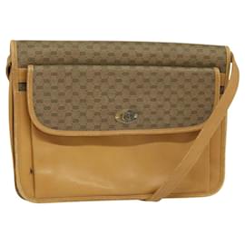 Gucci-GUCCI Micro GG Supreme Shoulder Bag PVC Leather Brown Gold Auth sw188-Brown,Golden
