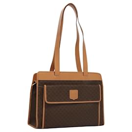 Céline-CELINE Macadam Canvas Shoulder Bag PVC Leather Brown Gold Auth sw165-Brown,Golden
