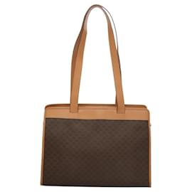 Céline-CELINE Macadam Canvas Shoulder Bag PVC Leather Brown Gold Auth sw165-Brown,Golden