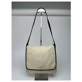Borsa a spalla vintage Loewe in tela e pelle nera e bianca Nero