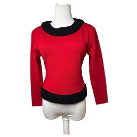 Vintage Courreges Wollpullover rot schwarz M Rot