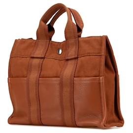 Hermès-Sac tote en cuir mi-synthétique Hermes Fourre Tout PM-Marron
