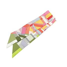 Hermès-Hermes Twilly Perspective Cavaliere Scarf-Pink,Multiple colors,Orange