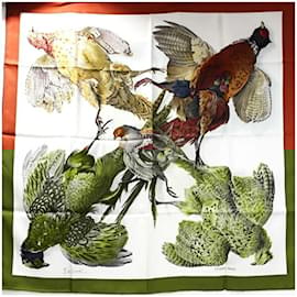 Hermès-Hermes Silk Scarf Muffler Carre 90 Belle Chasse-Brown,White
