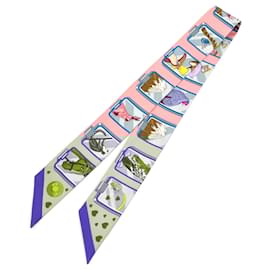 Hermès-Hermes Twilly Silk Scarf-Pink,Blue