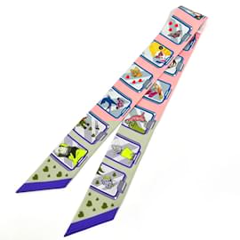 Hermès-Hermes Twilly Silk Scarf-Pink,Blue