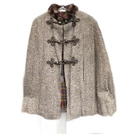 Autre Marque Capa in Tweed Marrone con Collo in Visone Marrone