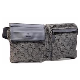 Gucci-Gucci Body Bag Men's Black GG Canvas Leather-Black