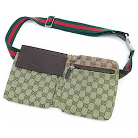 Gucci-Gucci Brown GG Canvas Leather Waist Bag-Brown