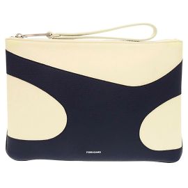 Pochette en cuir Salvatore Ferragamo Écru Bleu Marine