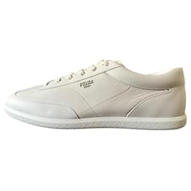 Fendi-Fendi white leather low sneakers-White