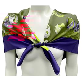Hermès-Hermes Red / Navy Blue Multi Couvee d'Hermes Square Silk Twill Scarf-Red