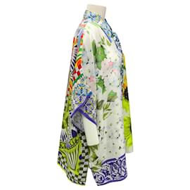 Dolce & Gabbana-Dolce & Gabbana Blue / Yellow Multi Sunflower Print Oversized Silk Majolica Top-Multiple colors