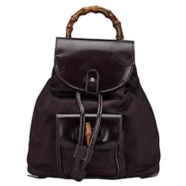 Gucci-Gucci Bamboo Nylon Leather Backpack-Brown