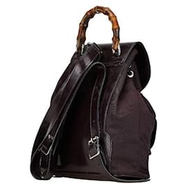 Gucci-Gucci Bamboo Nylon Leather Backpack-Brown