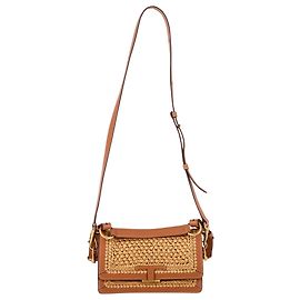 Borsa a spalla Tod's T Timeless in Rafia e Pelle Marrone Marrone