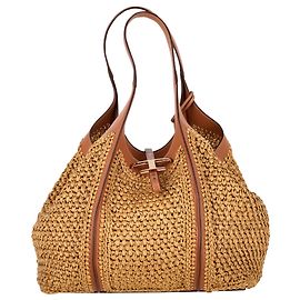Bolsa de ombro Tod's T Timeless Hobo com bolsa em ráfia marrom Marrom Vermelho