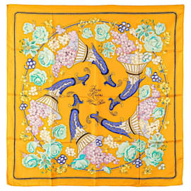 Hermès-Hermes Silk Scarf FLEURS RAISINS-Yellow