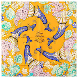 Hermès-Hermes Silk Scarf FLEURS RAISINS-Yellow