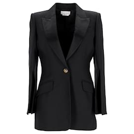 Alexander Mcqueen- Alexander Mcqueen Single-Breasted Blazer in Black Wool-Black