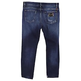 Dolce & Gabbana- Dolce & Gabbana Distressed Slim-Fit Jeans in Blue Cotton-Blue