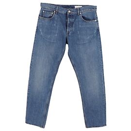 Jeans a gamba dritta in cotone blu con logo Alexander Mcqueen Blu Blu chiaro