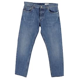 Alexander Mcqueen- Alexander Mcqueen Logo Straight-Leg Jeans in Blue Cotton-Blue,Light blue