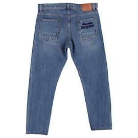 Alexander Mcqueen- Alexander Mcqueen Logo Straight-Leg Jeans in Blue Cotton-Blue,Light blue