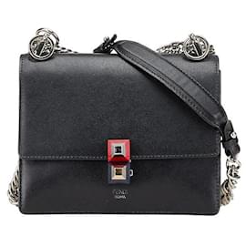 Fendi-Sac à bandoulière en cuir Fendi Kan I Small avec chaîne-Noir