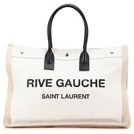 Yves Saint Laurent-Saint Laurent Rive Gauche Canvas Leather Tote Bag-Brown,Beige