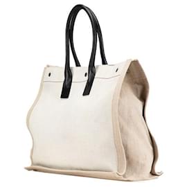 Yves Saint Laurent-Saint Laurent Rive Gauche Canvas Leather Tote Bag-Brown,Beige