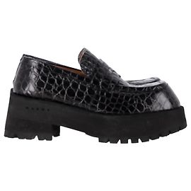 Marni Crocodille-Effect Chunky Loafers in Black Leather Black