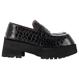 Marni-Marni Crocodille-Effect Chunky Loafers in Black Leather-Black