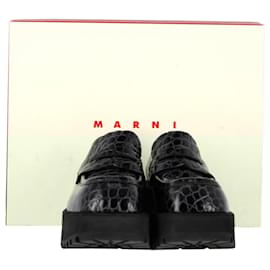 Marni-Marni Crocodille-Effect Chunky Loafers in Black Leather-Black