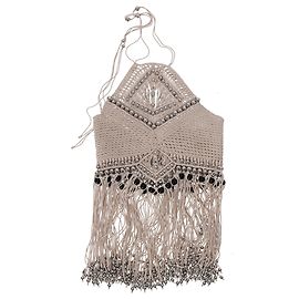 Paco Rabanne gehäkeltes Top mit Fransen aus beigem Baumwollstoff Beige