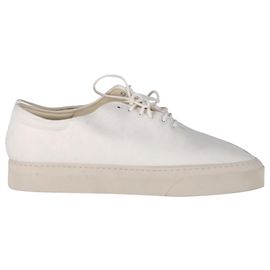 The Row Dean Lace-Up Sneakers in White Canvas White Cream