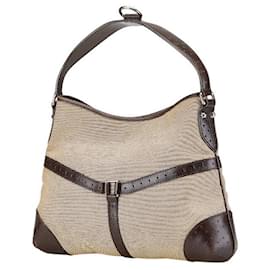 Gucci-Gucci Interlocking G Shoulder Bag Canvas Leather-Brown,Beige
