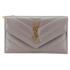 Yves Saint Laurent-YSL Cassandra Leather Card Case-Grey