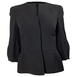Alexander Mcqueen-Alexander McQueen Cropped Peplum Jacket in Black Wool-Black