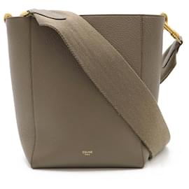 Céline-Celine Leather Sangle Bucket Small Shoulder Bag-Grey