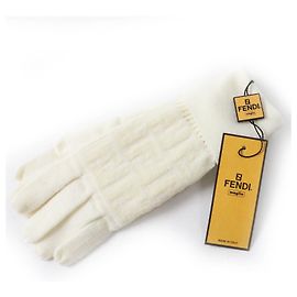 Fendi Wool Nylon Zucca Pattern Knit Gloves White